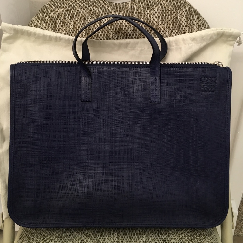 Loewe dark blue scratch resist leather briefcase